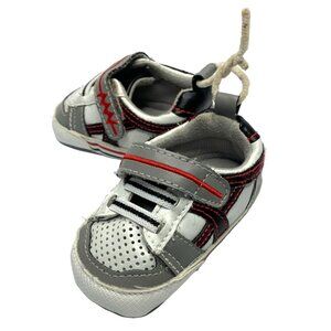 Rising Stars Boys Infant baby Size 3 6 months Gray White Red Faux Leather Sneake